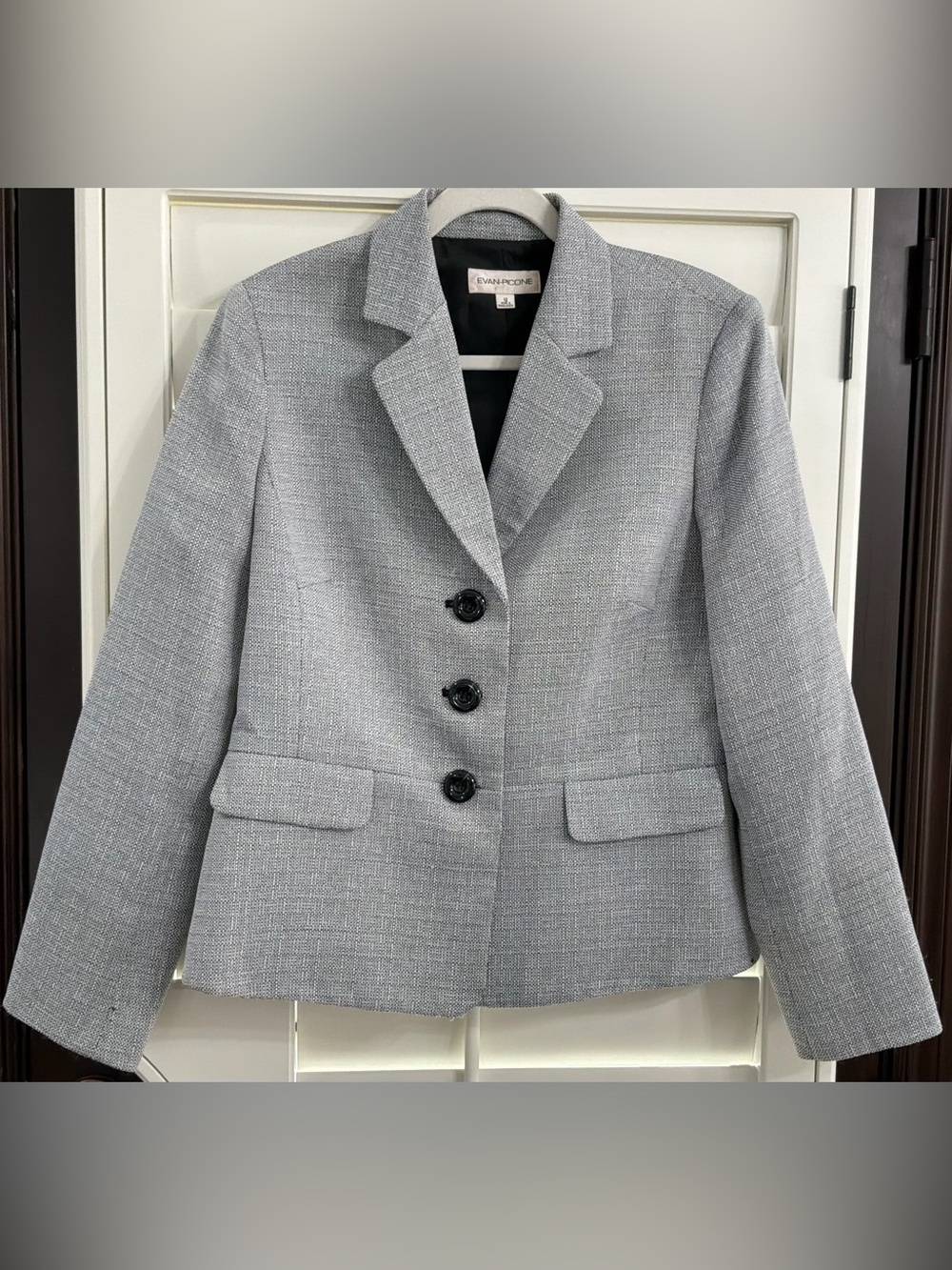 Evan Picone Women Blazer Size 12 Gray Tweed Peplum Career Jacket 3 Button - Picture 2 of 8
